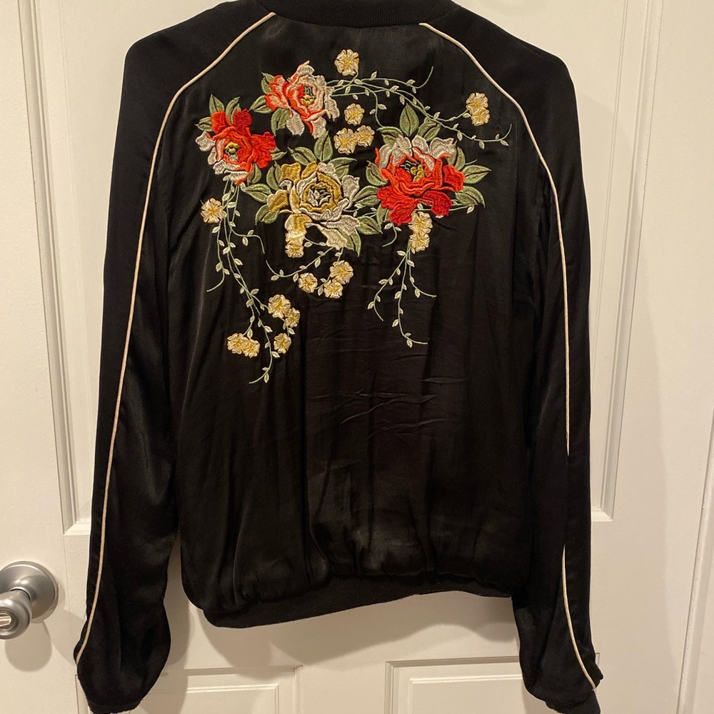 Satin Embroidered Zip Up Bomber Jacket- Blank NYC
